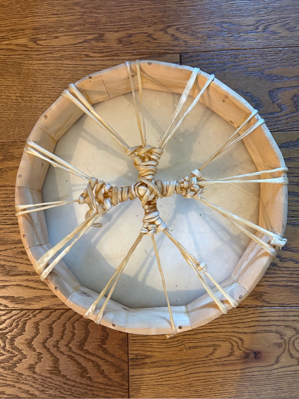 Hand-Crafted Deer Hide Stretched Drum.  Round Natural Wood Frame